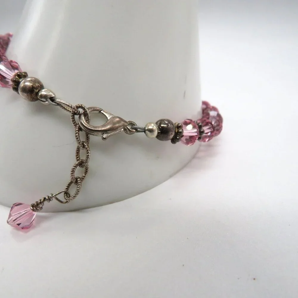 Vintage Pink Crystal Bead Bracelet Metal Spacer Beads‎ Extender